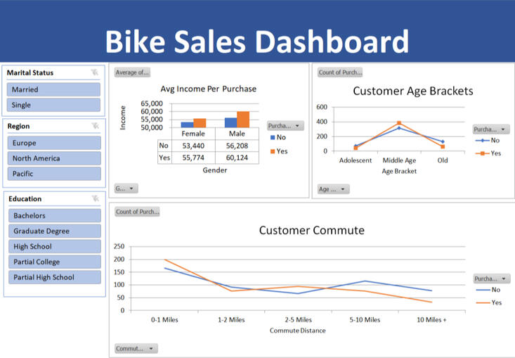 In this dashboard, I showed Bike Sales data with dynamic filters, in Excel.